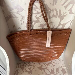 AQUA Brown Woven Tote Bag